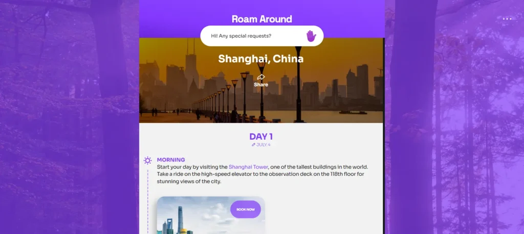 roam around ai itinerary planner 