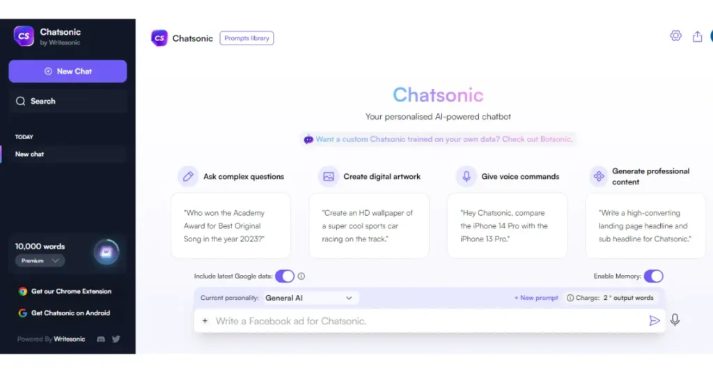 AI chatbot online - chatsonic by writesonic 