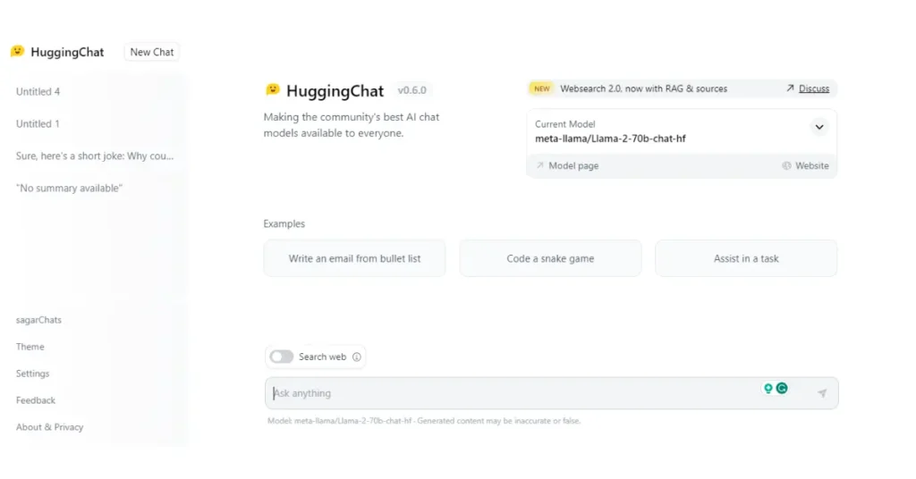 artificial intelligence chat bot - hugging chat